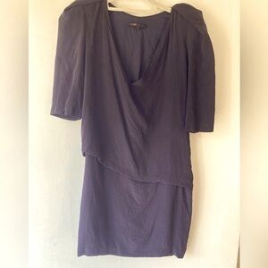 Maje Purple Silk Mini Cross Body V Neck Dress Epaulette side zip details Size 2